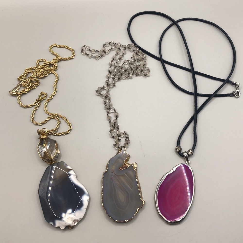 Bundle lot 3 stone/gemstone agate necklaces